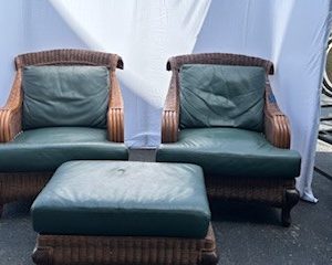 BRAXTON COLLIER WICKER LOUNGE CHAIRS & OTTOMAN B122191